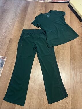White Cross Dark Green Boot Cut Scrub Set L bottom/M Top